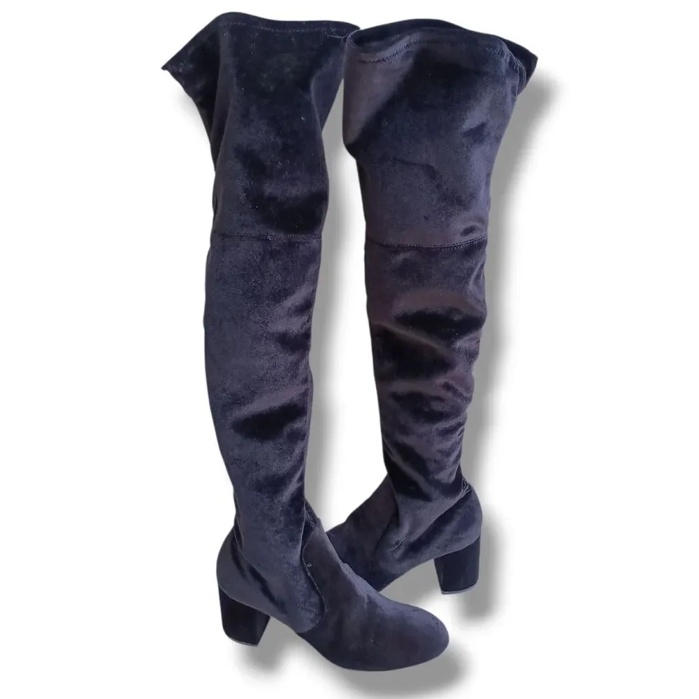 Charles by Charles David Velvet Over The Knee Boots-Size 9.5-Black-Block Heel